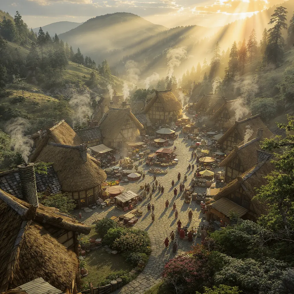 Промпт Flux Kontext Pro средневековая фэнтези деревня