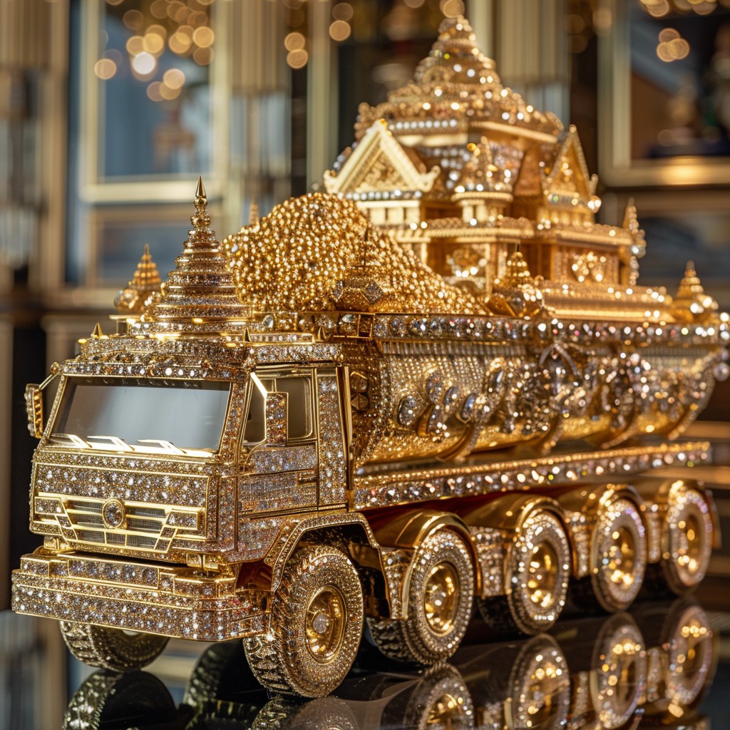 Промпт для создания изображения: Золотой грузовик Midjourney